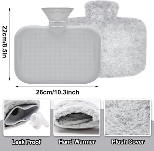 VERVEIO 1500 ML, Hot Water Bottle Hot Water Bag with Soft Cover, Ideal for Winter Bed Hand Warmer, Back, Neck