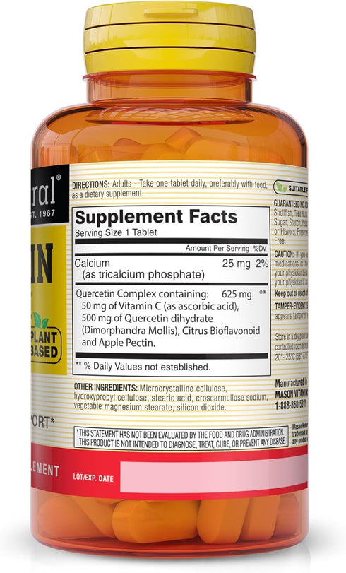 MASON NATURAL Plant Based Quercetin Complex 625 mg - Immunity Booster, Healthy Inflammatory Response, Potent Antioxidant, 60 Tablets