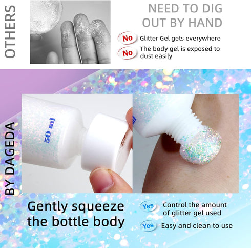 DAGEDA Body Glitter Gel, Holographic Face Glitters, Color Changing Glitter for Face, Hair, Nails, 1.7oz (Galaxy Blue)