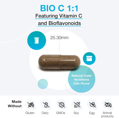 XYMOGEN Bio C 1:1 - High Potency Vitamin C Supplement with Citrus Bioflavonoids, 90 Capsules