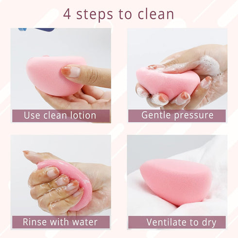 BEAKEY Flat Duo Makeup Sponge Set of 6 - Super Soft 0 Latex Blending Sponge for Flawless Application, Pink