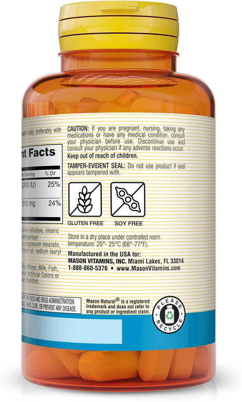 MASON NATURAL Calcium Citrate Plus Vitamin D3 - 60 Caplets (Pack of 3), Strengthens Muscle Function, for Bone and