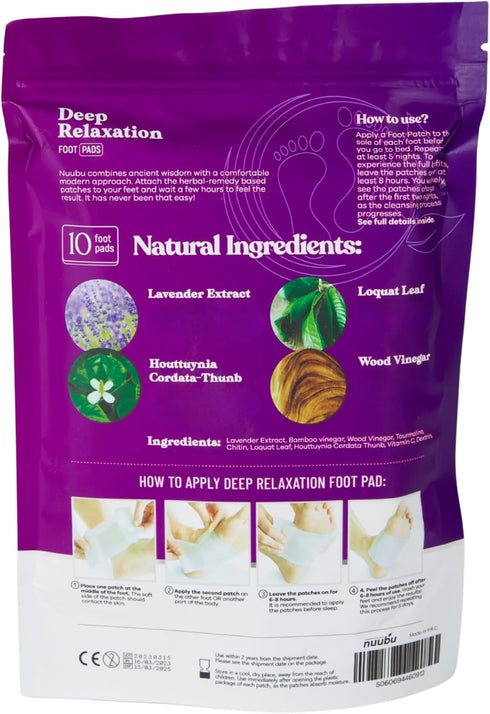 Pack 10 Nuubu Lavender Foot Pads - Natural Japanese Herbal Foot Patch