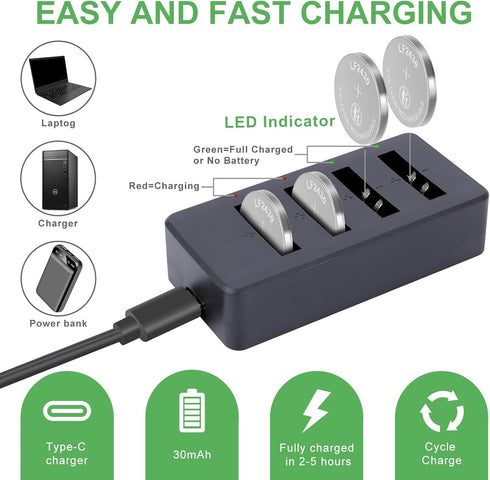 JOXIYECLTL 2430 3V Batteries(5PCS) Rechargeable Lithium-ion Battery with Charger Coin Button Cell
