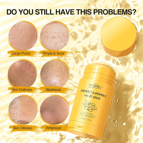 Turmeric Clay Stick Mask, Organic Vitamin C Purifying Mask for Blackhead Cleansing, Deep Clean Pore Facial Mask