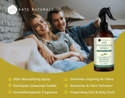 Kate Naturals Air Freshener Spray for Home, Lemongrass Essential Oil Room Spray, 8 fl oz, Non-Toxic