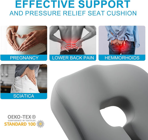 HANQIMER Tailbone Raised U Cutout Donut Pillow for Pain Relief, Hemorrhoid Pillow for Sitting, Memory Foam Lifting