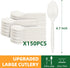 100% Compostable Disposable Spoons, 6.7" 150pcs Heavy Duty Utensils Eco-Friendly Cornstarch Cutlery Durable and BPI-Certified Party Supplies No Plastic, Ivory White by FEHHTO