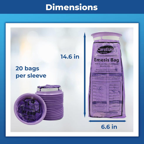 CareBag Emesis Bag - 20 Medical Grade Vomit Bags with Super Absorbent Pouch, Easy Disposal, Reduces Odors
