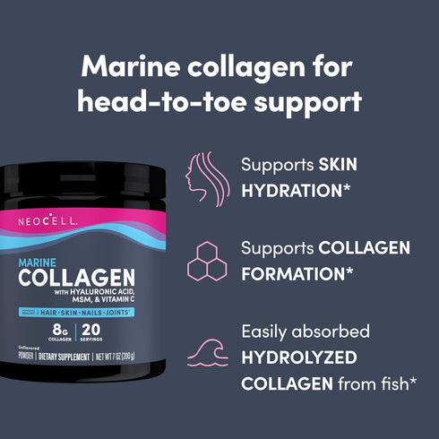 Neocell Marine Collagen with Hyaluronic Acid, MSM and Vitamin C, Keto Collagen Supplements for Skin Care, 7 oz