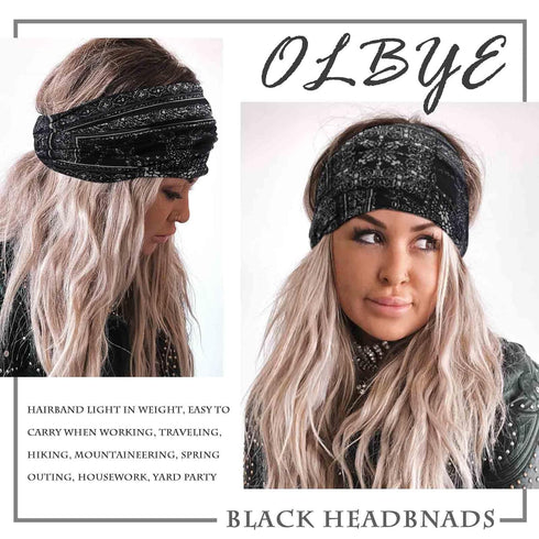 Olbye Wide Boho Headbands for Women, Knotted Turban Hair Accessories, Non-Slip Cotton Head Scarfs for Yoga