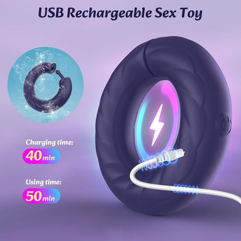 Pramtme 10 Male Sex Toy Vibrating Cock Ring, Sex Toys for Men Automatic Adjustable Vibration Modes Soft Silicone Penis