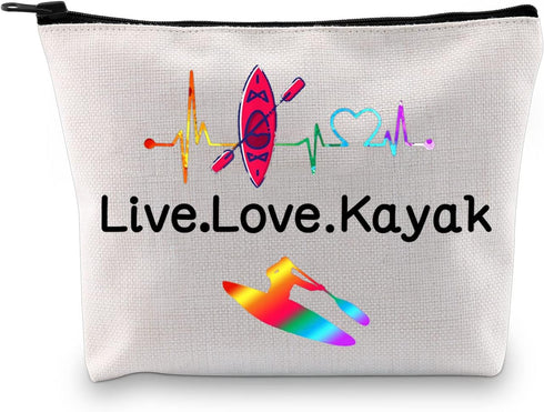 PXTIDY Kayaker Kayaking Gift - Beach Kayak Canoe Lover Cosmetic Bag, Live Love Kayak Canvas Zipper Bag