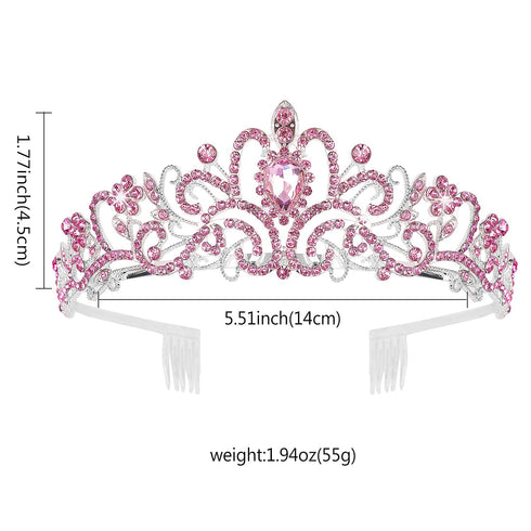 Pink Tiara and Crowns for Girls, Crystal Rhinestone Queen Costume Party Hair Accessories
