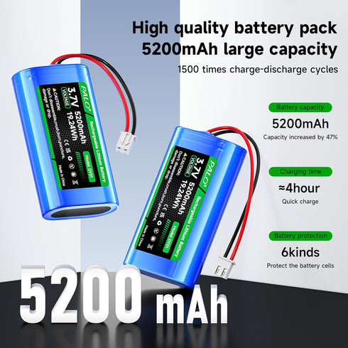 Mspalocell 5200mAh 3.7v 2.54/2P 2.0 2-Pin) Pack 3.7 Equipment(1S2P) Lithium ion Battery with JST-PH JST Plug(Not JST-PH