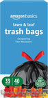 Amazon Basics Lawn & Leaf Drawstring Trash Bags, 39 Gallon, 40 Count, 20% Post Consumer Recycled Content