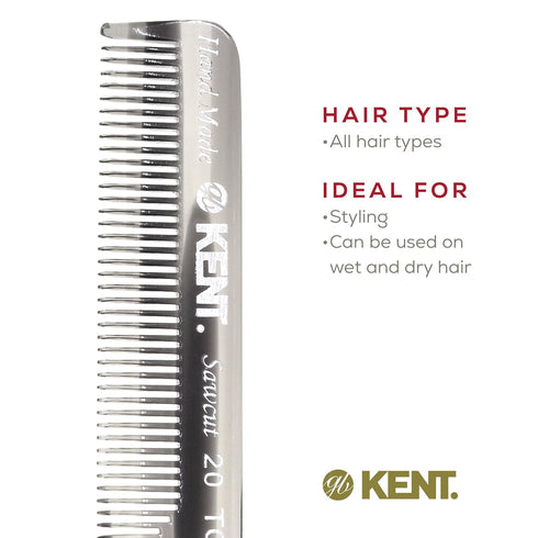 Kent 20T Black Graphite Folding Pocket Comb, Handmade Fine Tooth Hair Comb for Men, Beard, and Mustache