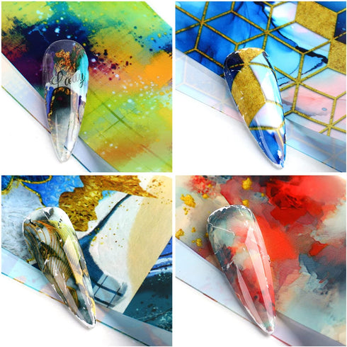Marble Texture Nail Foil Transfer Stickers, Colorful Oil Painting Designs Nail Foil Decals for Women Girls DIY Tips