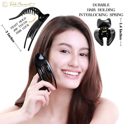 RC ROCHE ORNAMENT 6 Pcs French Concord Hair Clip - Curved Thick or Thin Hair for Women - No Slip Grip Hold