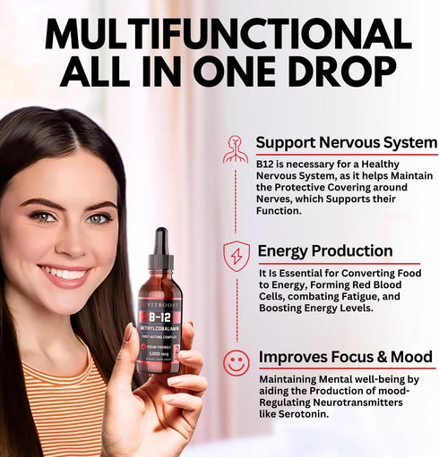 Vegan Liquid B-12 Drops - 60 x 5000 mcg Extra Strength Raspberry Flavored Vitamin B12 Liquid Supplement