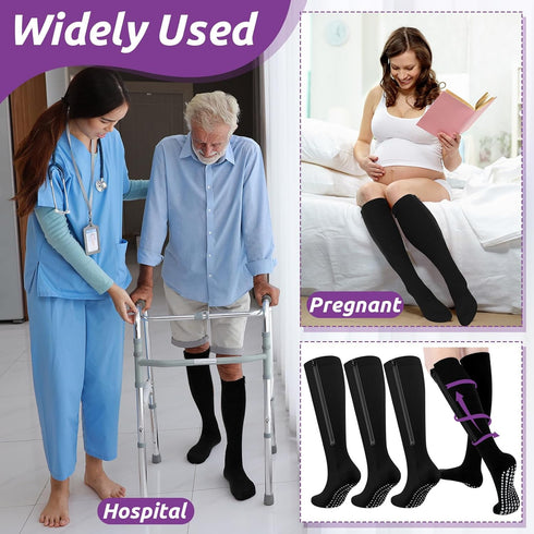 Shyyween 3 15-20mmhg Pairs Zipper Compression Socks Non Slip Grip for Men Women Knee High Socks for Nurse Pregnant