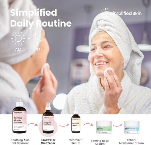 Simplified Skin Rose Water Spray - 100% Natural Organic Face Toner & Makeup Remover, Hydrating Beauty Mist, 4 oz, 2 Pack