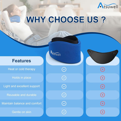 Atsuwell Neck Brace for Sleeping, Soft Cervical Collar for Neck Pain, Adjustable Support with Hot Cold Gel Packs