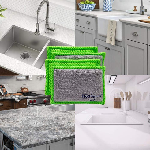 Kitchen Sponge | Odor Resistant, Non-Scratch Microfiber Mesh and Terry Cloth Sponge, Long Lasting Odor Protection | 4