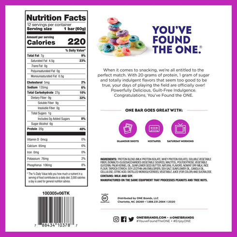 ONE Protein Bars, Fruity Cereal, Gluten Free with 20g Protein and 1g Sugar, 2.12 oz (12 Count) Pantry Staples