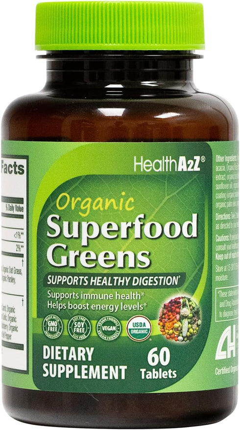 HealthA2Z Organic Superfood Greens | 60 Tablets | Greens Blend 720mg |