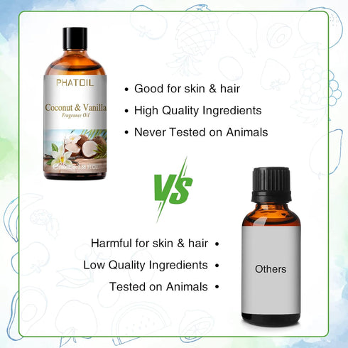 Coconut & Vanilla Fragrance Oils, 3.38 FL OZ, Essential Oils for Diffusers, DIY Candle and Soap Making, 100ml