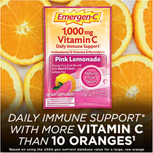Emergen-C 1000mg Vitamin C Powder, Immunity Supplements, Pink Lemonade Flavor, 30 Count