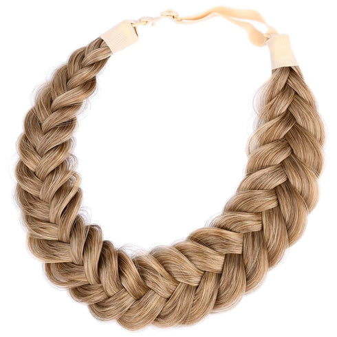 Messy Wide 2 Strands Synthetic Hair Braided Headband, Classic Chunky Braid Elastic Stretch Hairpiece, Dark Blonde