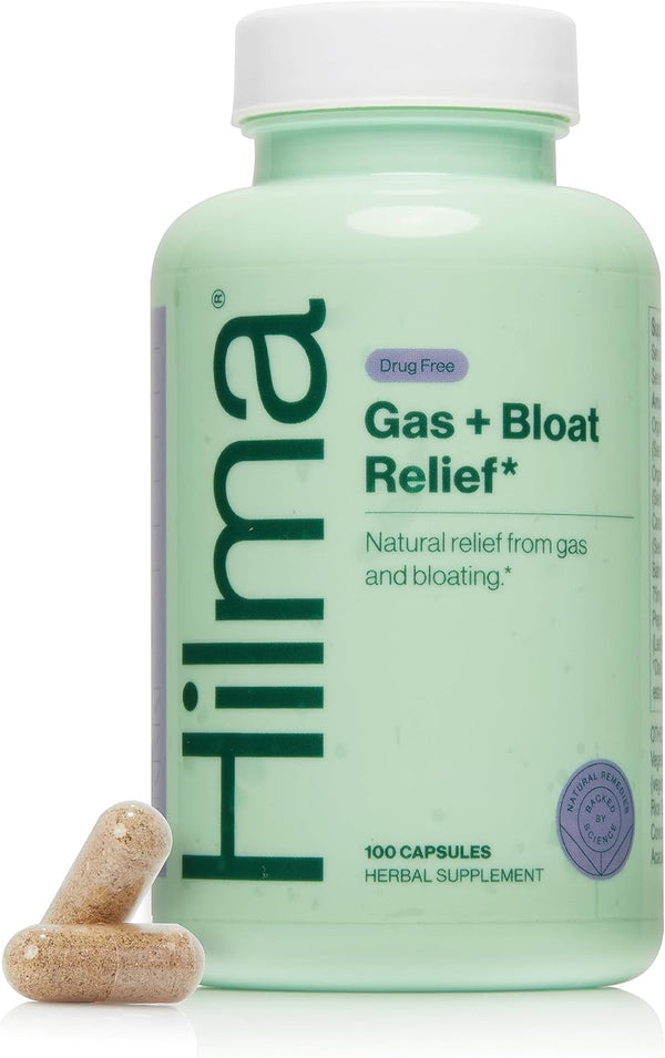 Hilma Natural Gas & Bloating Relief with Lemon Balm, Fennel & Peppermint, 100 Vegan Capsules