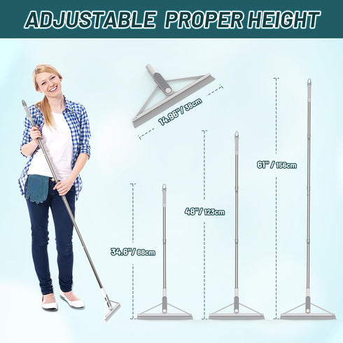 KOLLIEE 61" Long Handle Adjustable Rubber Floor Squeegee Broom for Tile Floor, Window, Bathroom