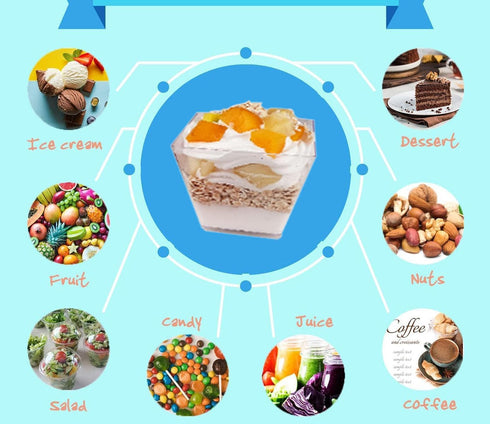 Mistari 50 Pack (8oz 240ml Clear Plastic Dessert Cups with Lids and Spoons, Mini Parfait Cups Pudding Cups