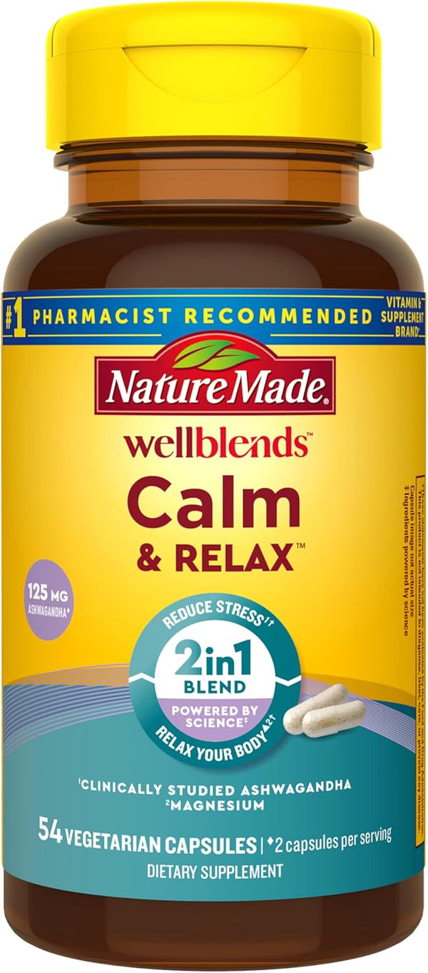 Nature Made Wellblends Calm & Relax, Ashwagandha 125mg, Magnesium 300 mg, 54