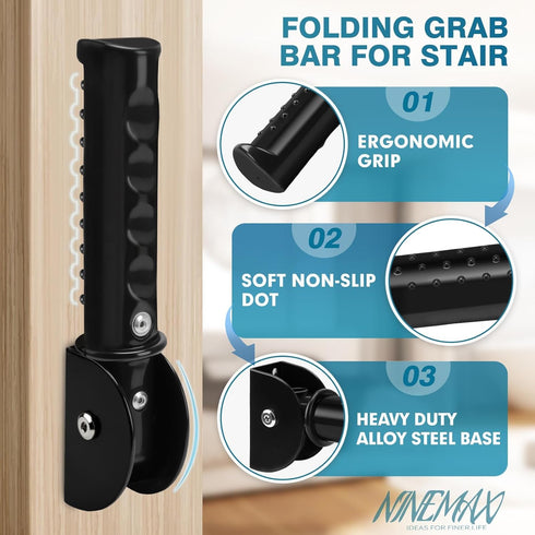 NINEMAX Doorway Assist Handle, Flip Up Folding Grab Bar for Wall, Foldable Safety Grab Handle for Elderly/Handicap