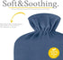 Qomfor 2L Hot Water Bottle - with Soft Premium Fleece Cover - Dark Blue, - Heating Pad for Menstrual Cramps & Period