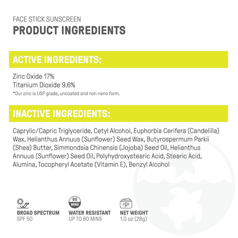 Raw Elements Face Stick SPF 50 - All-Natural Mineral Sunscreen, Travel Size 1 oz, Reef Safe, Water Resistant, Broad