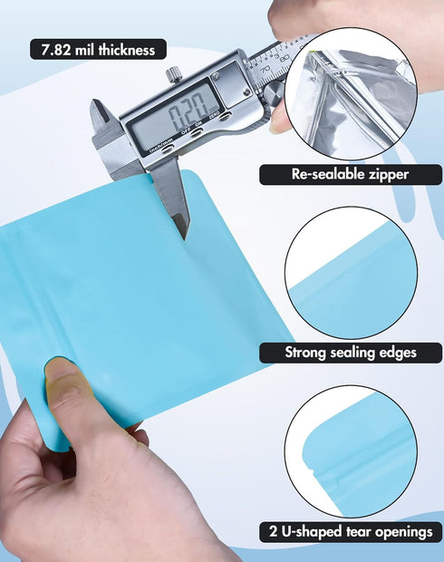 100 Pack Resealable Packaging Bags, Double-Sided Color Smell Proof Bags for Food Storage, Flat Bags (Blue, 2.7" x 3.8")