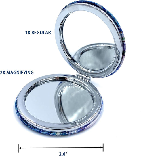 Small Handbag Mirror - Compact Mirror for Girls, Folding Pu Leather Floral Compact, Claude Monet Water Lilies Unique