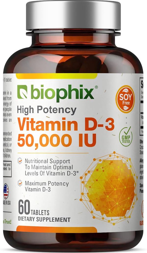 biophix Vitamin D-3 50000 IU, 60 Tablets, High-Potency for Strong Bones & Immune Health