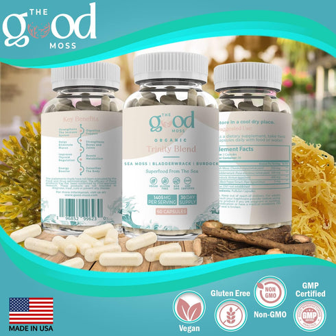 Trinity Blend Superfood Supplement, Sea Moss, Bladderwrack, Burdock Root for Overall Health Support, 60ct