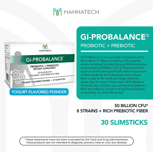Mannatech Prebiotics and Probiotics, 30 Slimsticks, Yogurt Flavor, GI-ProBalance w/MannaBiotic Blend, Pre and
