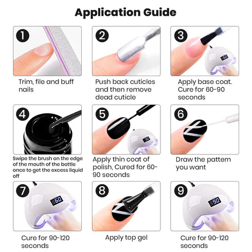 RARJSM Nail Art Gel, Liner Gel Polish Set 2Pcs, Black White Nail Design Polish for Home Salon DIY Manicure