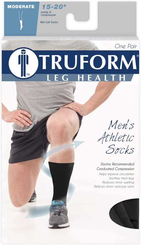 Truform Compression Socks, 15-20 mmHg, Men's Crew Length Mid-Calf Cushion Foot Socks, Brown, Large