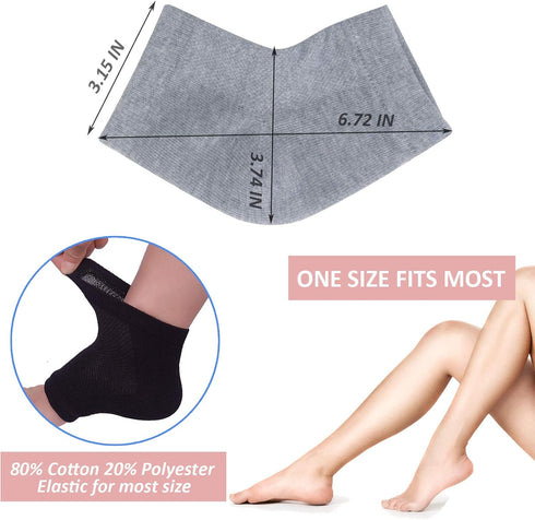 Vented Moisturizing Gel Heel Socks, 3 Pairs Toeless Spa Sock for Foot Care Treatment, Grey, Cracked Heels & Dry Feet