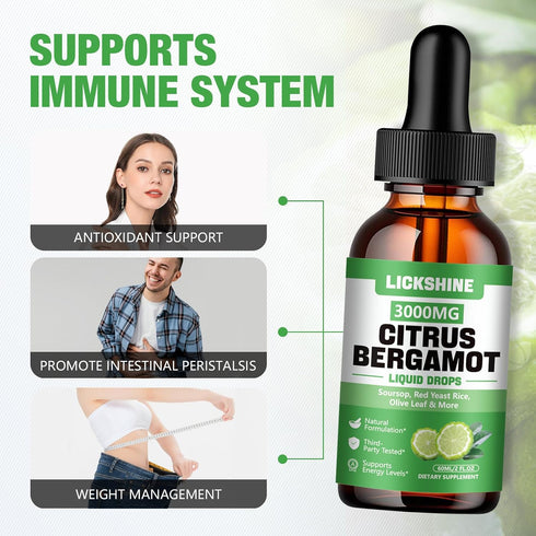 lickshine 2 Pack 3000mg Immune 4 Oz Citrus Bergamot Liquid Drops - High Absorption - Cholesterol Lowering Supplement