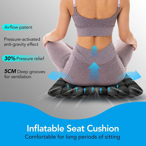 Tailbone Inflatable Wheelchair Cushion for Pressure Relief - Self-Inflating Seat Pad for Mobility Scooter, Office Chair